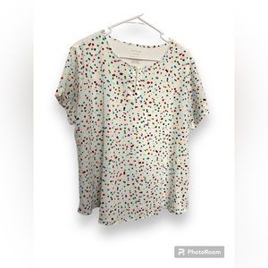 VAN HEUSEN White Multicolor Polka Dots Short Sleeve Women’s Top Size XL